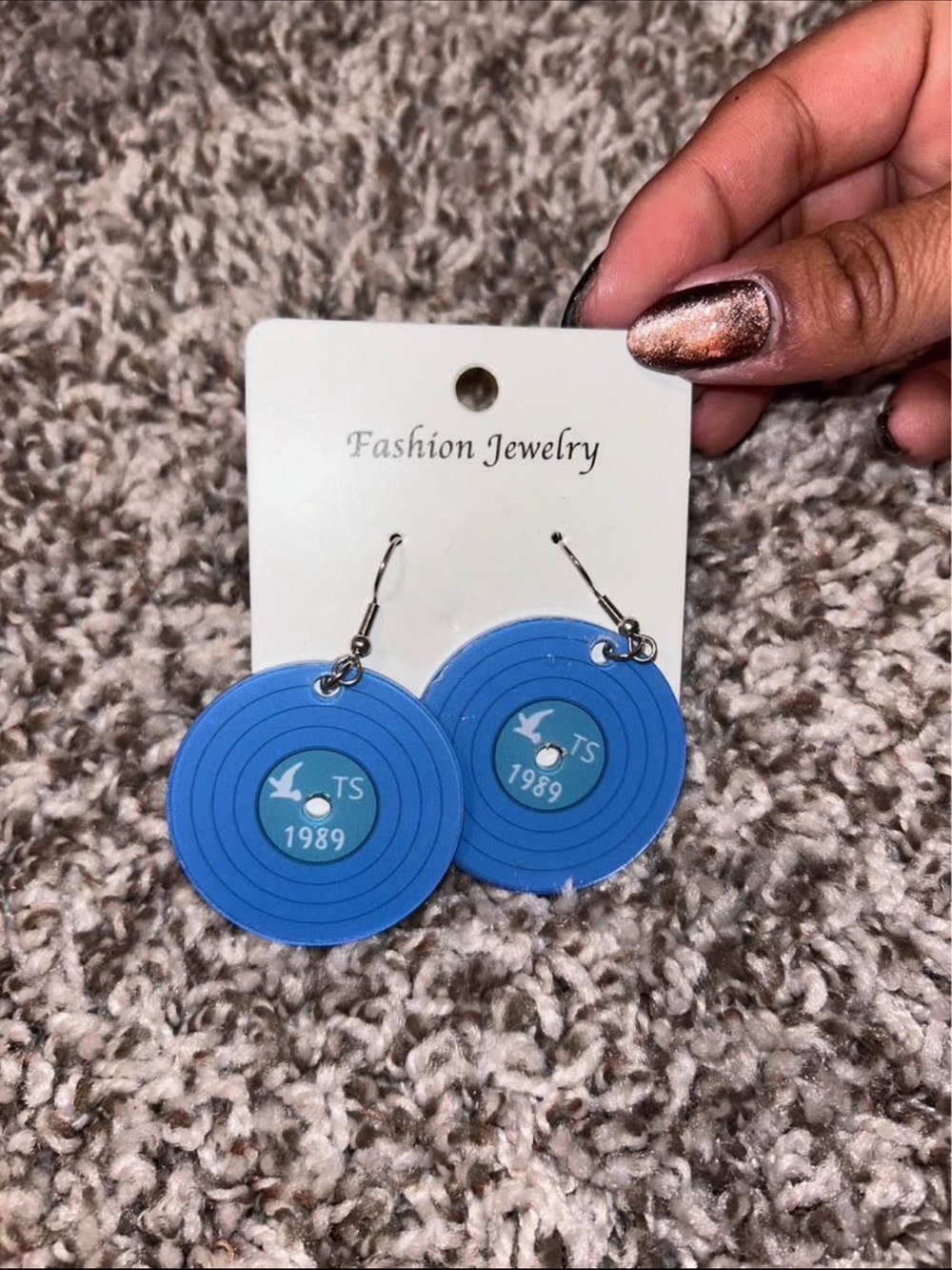 Blue Vinyl Record Dangle Earrings - TS 1989 Design